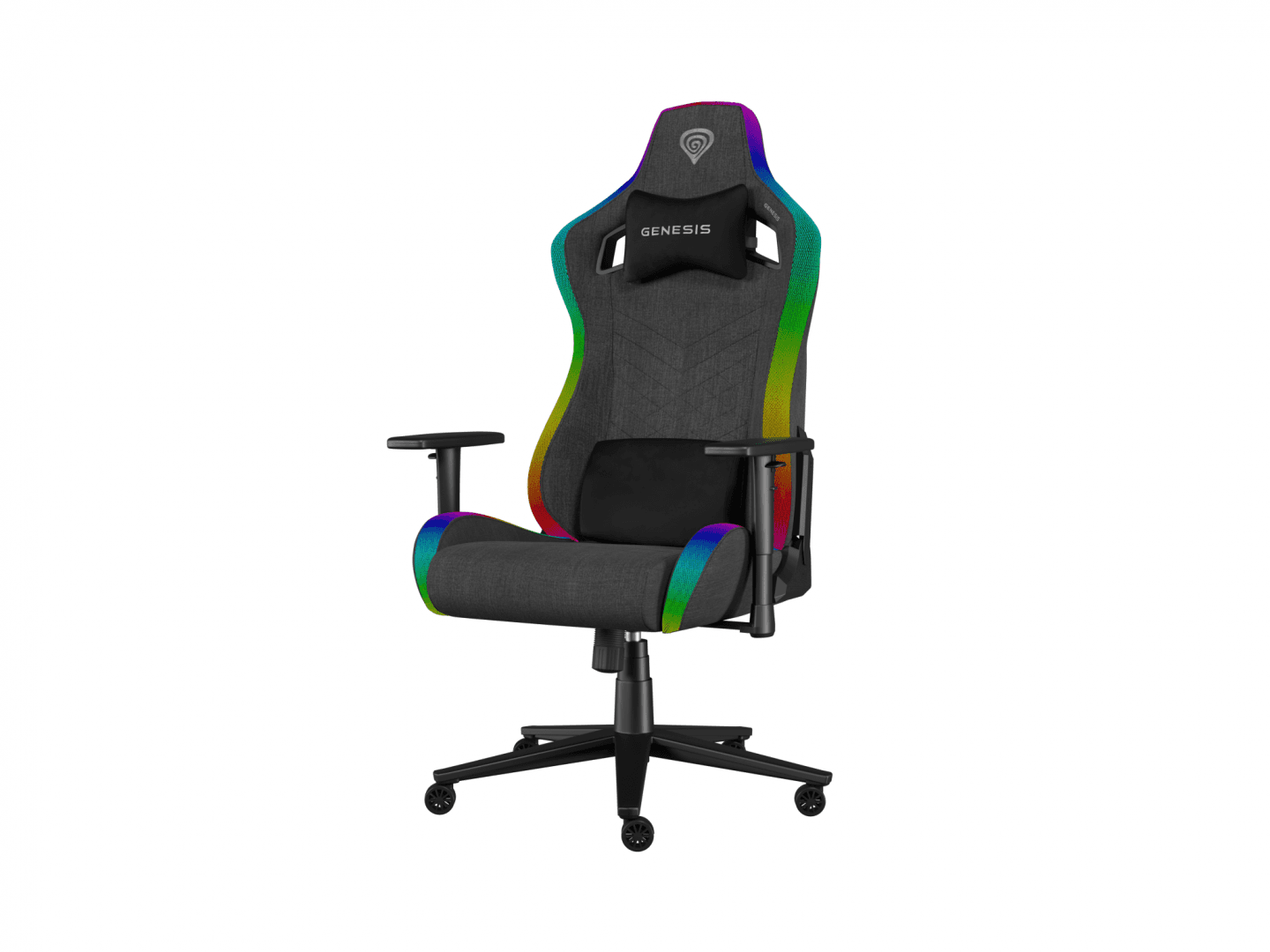 Scaun gaming Genesis TRIT 660, material textil, iluminare RGB, suporta pana la 150 kg, inaltime reglabila, spatar ajustabil, gri