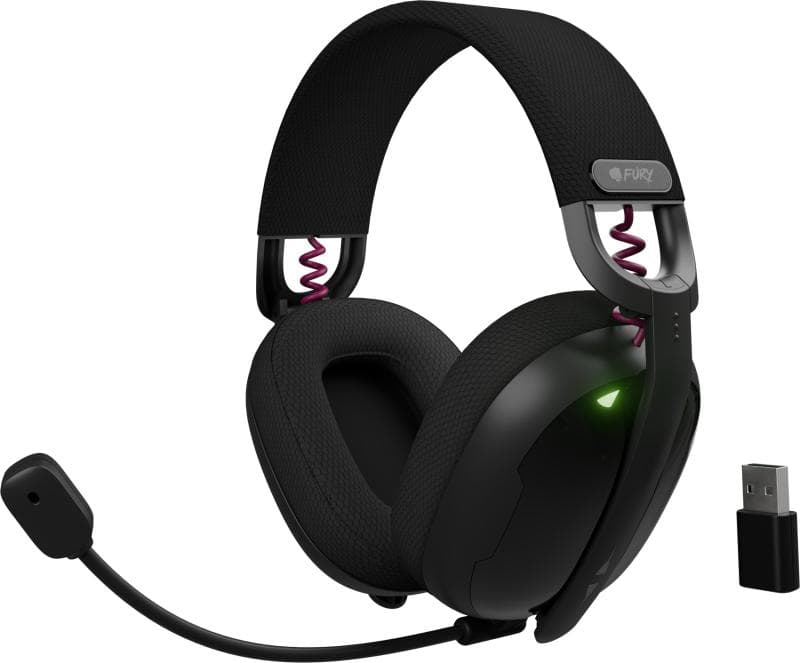 Casti wireless Fury Fukiya F6, interfata USB-C, sunet stereo, frecventa raspusn 20 - 20000 Hz, timp de utilizare 40 h, iluminare, negru