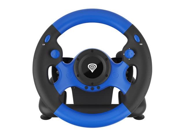 Volan Genesis cu fir Seaborg 350, interfata USB, 15 butoane, rotatie 180°, lungime cablu 200cm, compatibil cu Microsoft XBOX 360, XBOX One, Microsoft XBOX Series S, Microsoft XBOX Series X, Nintendo Switch, PC. Sony PlayStation 3, Sony PlayStation 4, negru/albastru