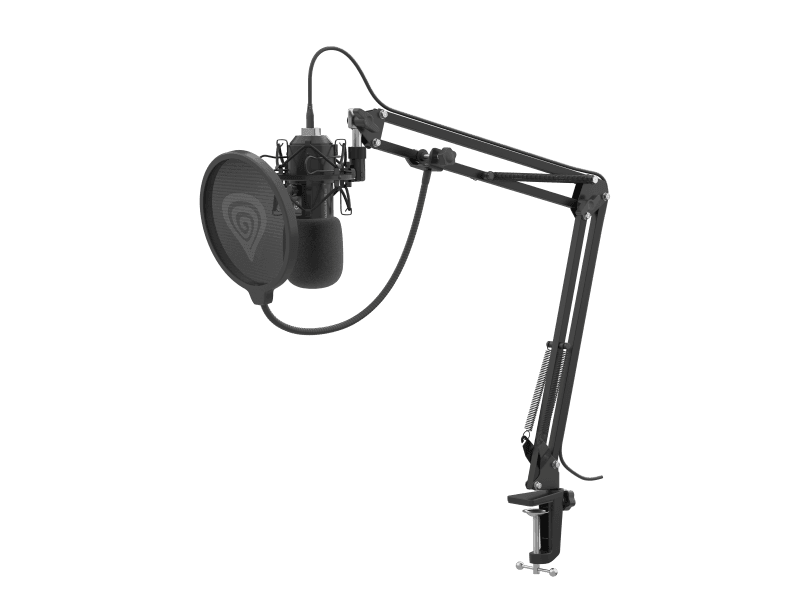 Microfon Genesis Radium 400 G2 Studio, tip condenser, model cardioid, suport fix, conectivitate USB-C, USB-A, raspuns in frecventa 20 - 20000 Hz, sensibilitate -29 dB, lungime cablu 250 cm, negru