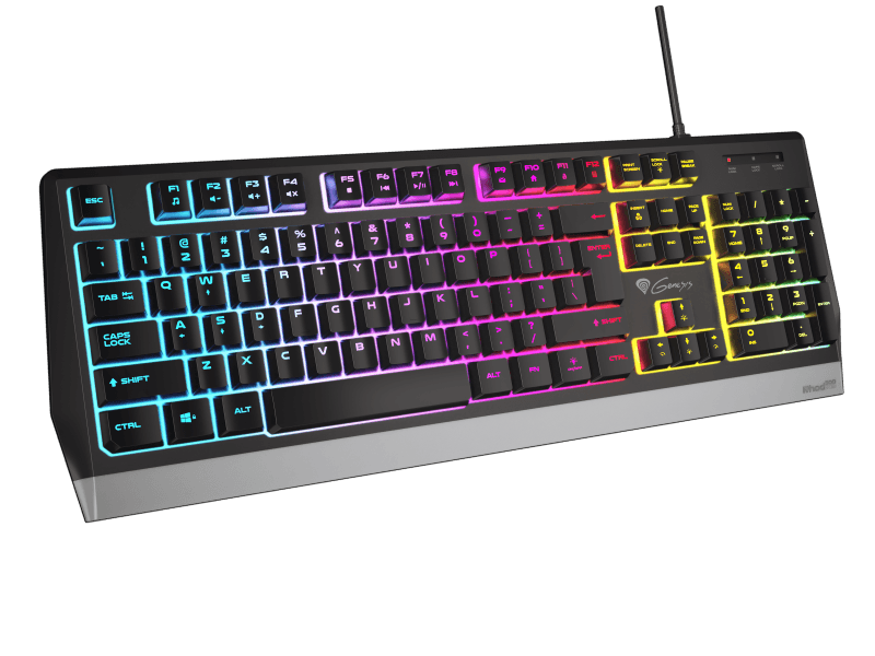 GENESIS Rhod 300 RGB. Keyboard form factor: Full-size (100%). Keyboard style: Straight. Connectivity technology: Wired, Device interface: USB, Keyboard key switch: Membrane, Keyboard layout: QWERTY, Keyboard number of keys: 104. Backlight type: RGB LED. Cable  length: 1.75 m. Recommended usage