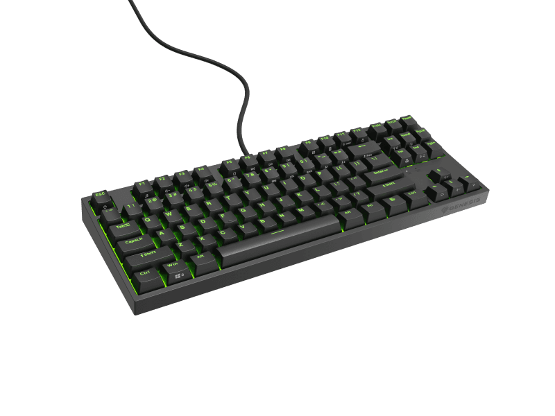 Tastatura gaming mecanica cu fir Genesis Thor 404 TKL, iluminare RGB, switch Linear, switch model Gateron Yellow Pro, numar taste 87, 11 butoane multimedia, lungime cablu 1.8m, dimensiuni 358 x 133 x 38 mm, negru