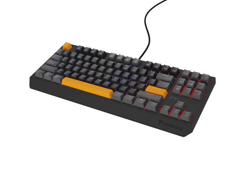 Tastatura gaming mecanica cu fir Genesis Thor 230 TKL, iluminare RGB, switch Linear, switch model Outemu Red, numar taste 87, 11 butoane multimedia, lungime cablu 1.6m, dimensiuni 363 x 155 x 39 mm, gri
