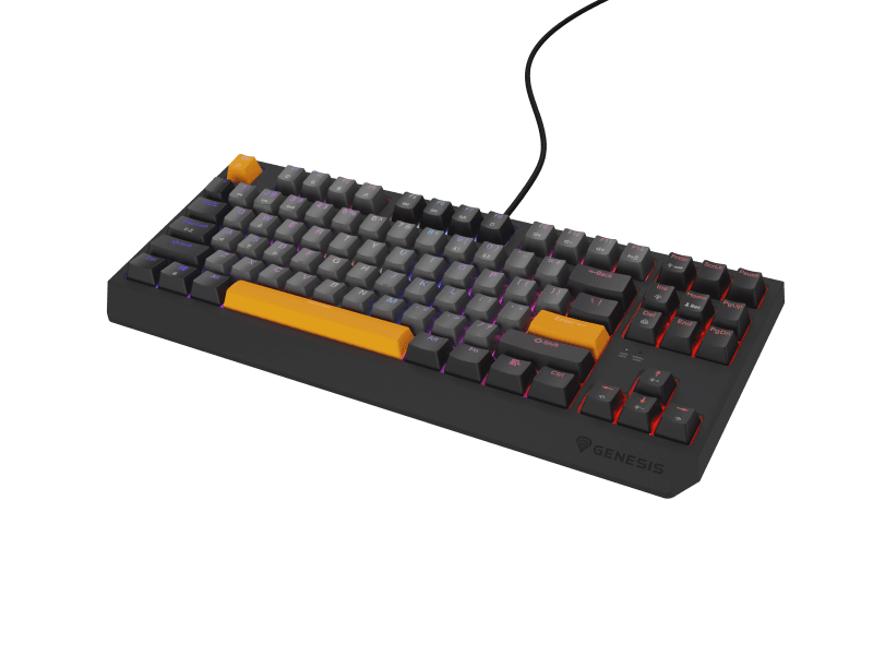 Tastatura gaming mecanica cu fir Genesis Thor 230 TKL, iluminare RGB, switch Linear, switch model Outemu Red, numar taste 87, 11 butoane multimedia, lungime cablu 1.6m, dimensiuni 363 x 155 x 39 mm, gri