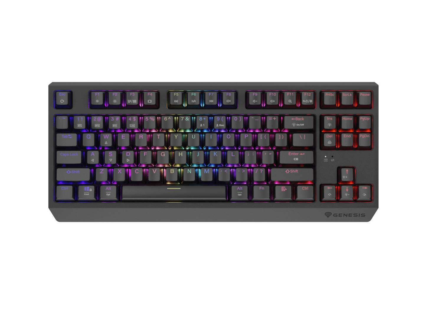 Tastatura gaming mecanica wireless Genesis Thor 230 TKL, iluminare RGB, swtich-uri Red, 87 taste, 11 butoane multimedia, negru