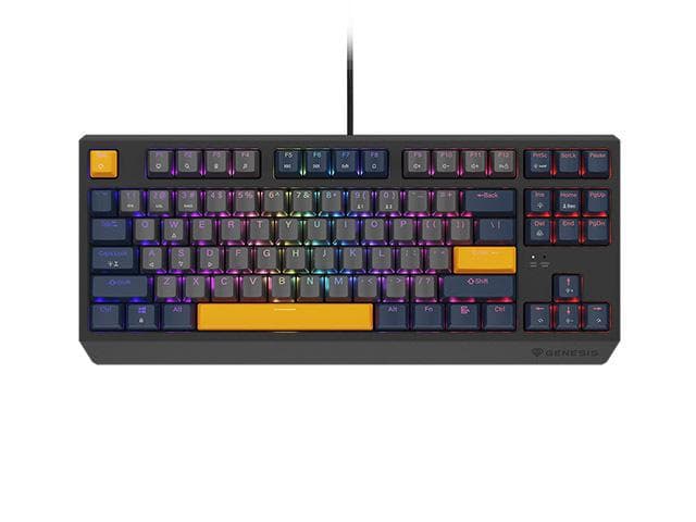Tastatura gaming mecanica cu fir Genesis Thor 230 TKL, iluminare RGB, switch Linear, switch model Outemu Panda, numar taste 87, 11 butoane multimedia, lungime cablu 1.6m, dimensiuni 363 x 155 x 39 mm, naval blue