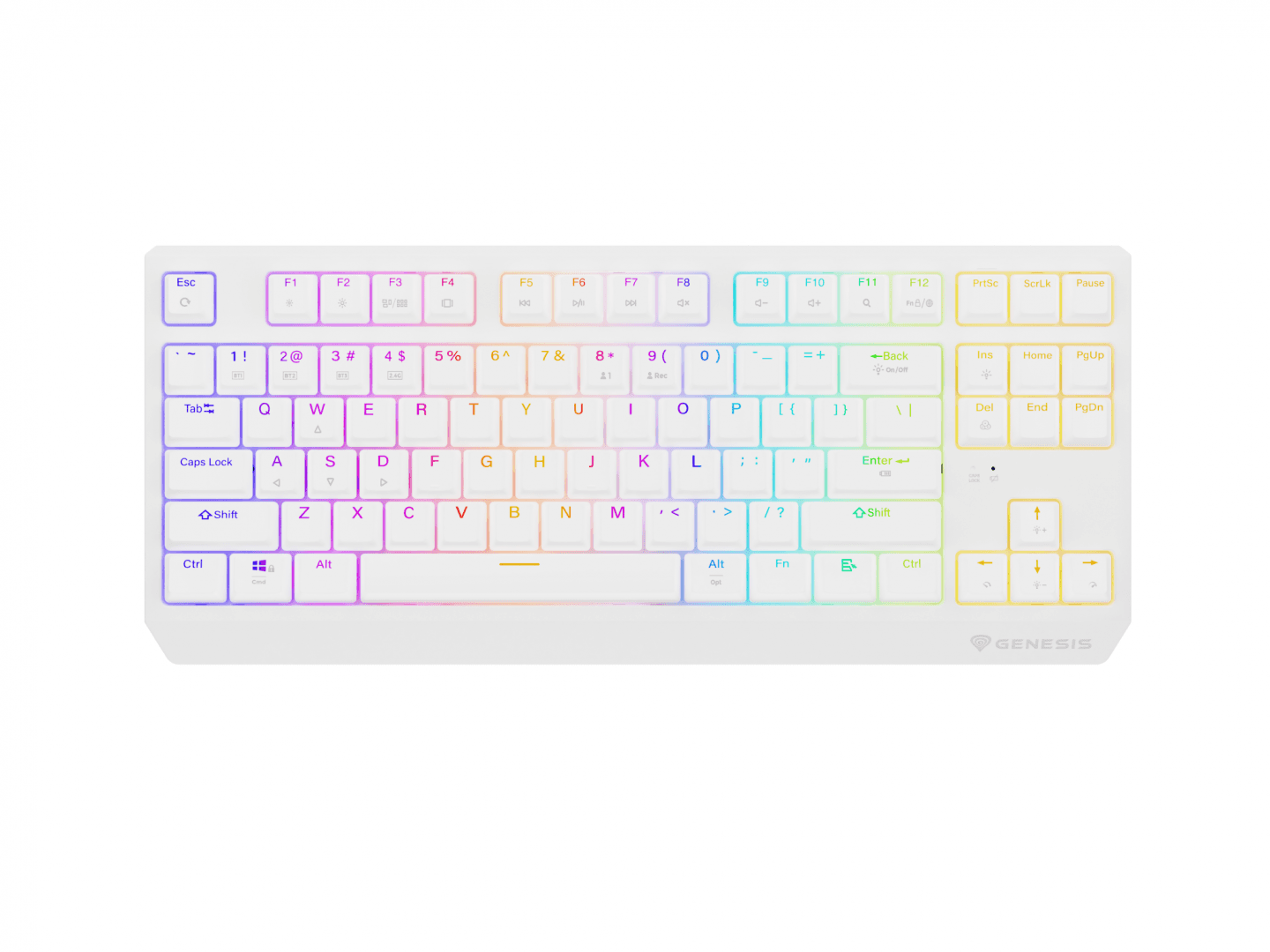 Tastatura gaming mecanica wireless Genesis Thor 230 TKL, iluminare RGB, 87 taste, 11 butoane multimedia, alb