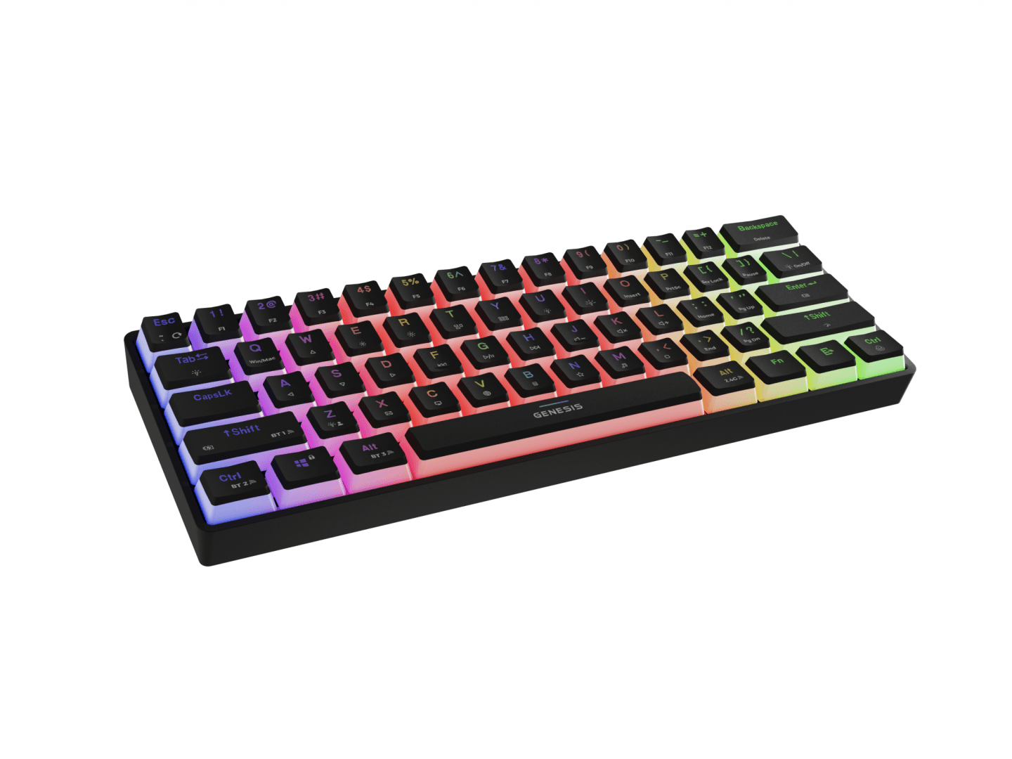 Tastatura gaming mecanica wireless Genesis Thor 660 G2 60% , iluminare RGB, switch-uri Brown, 61 taste, 13 butoane multimedia, negru