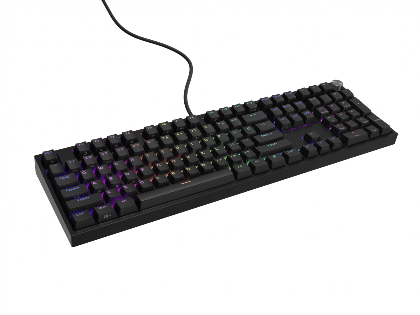 Tastatura gaming mecanica cu fir Genesis Thor 404 , iluminare RGB, switch-uri Peach, 107 taste, 11 butoane multimedia, negru