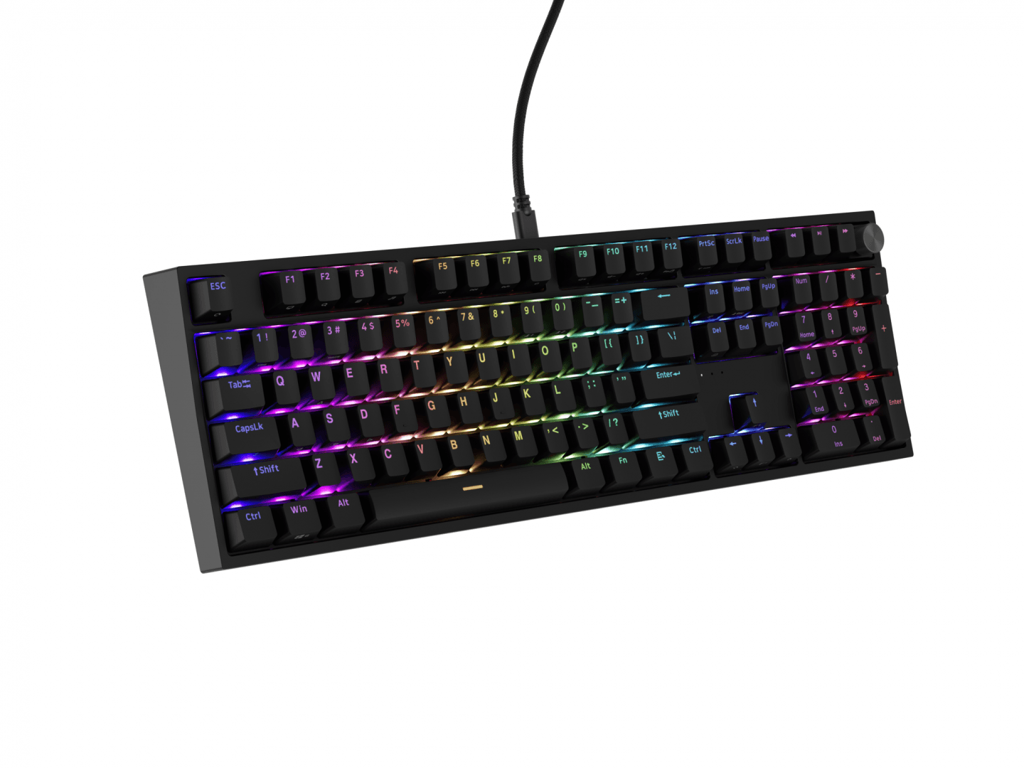 Tastatura gaming mecanica cu fir Genesis Thor 404 , iluminare RGB, switch-uri Peach, 107 taste, 11 butoane multimedia, negru