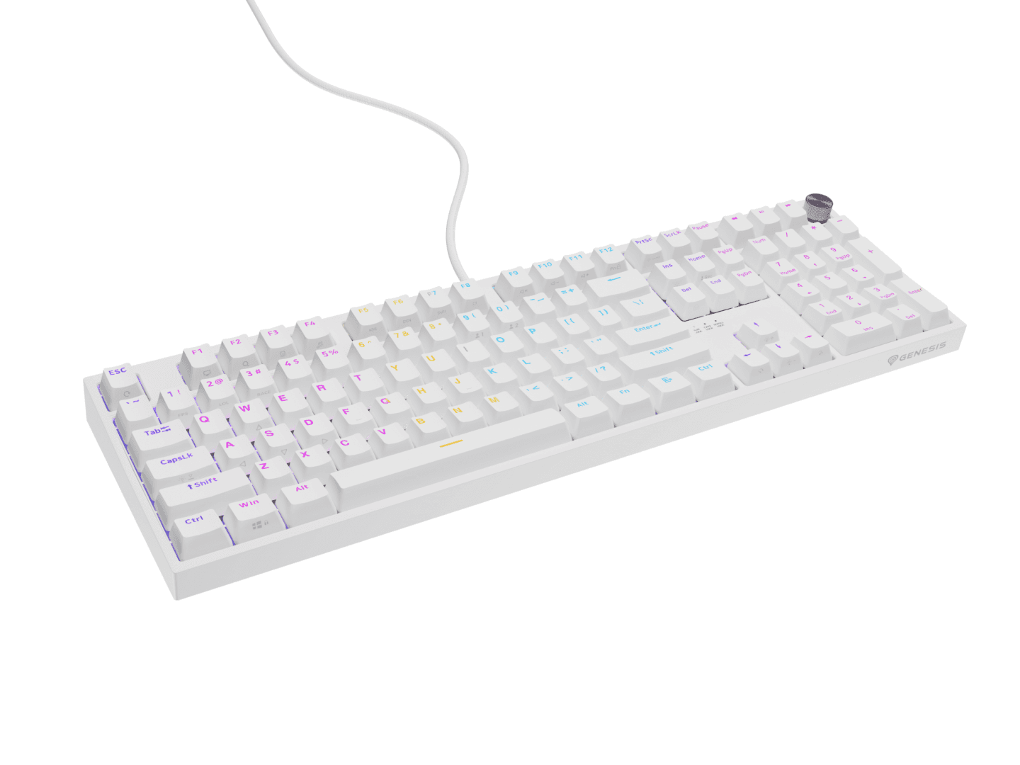Tastatura gaming mecanica cu fir Genesis Thor 404, iluminare RGB, 107 taste, 11 butoane multimedia, alb