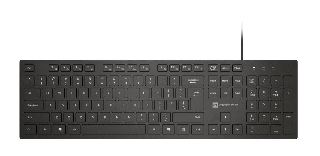 Tastatura Natec Herring Slim, membrana, lungime cablu 150cm, 105 taste, layout ANSI-ISO, negru