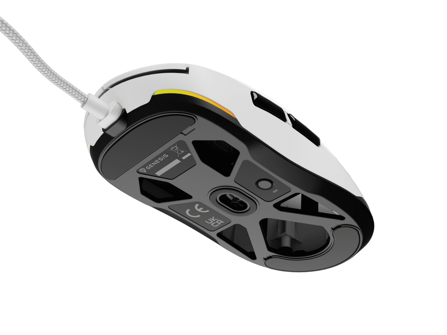 Mouse gaming cu fir Gensesis Krypton 660, interfata USB, 12000 DPI, 6 butoane, iluminare RGB, alb