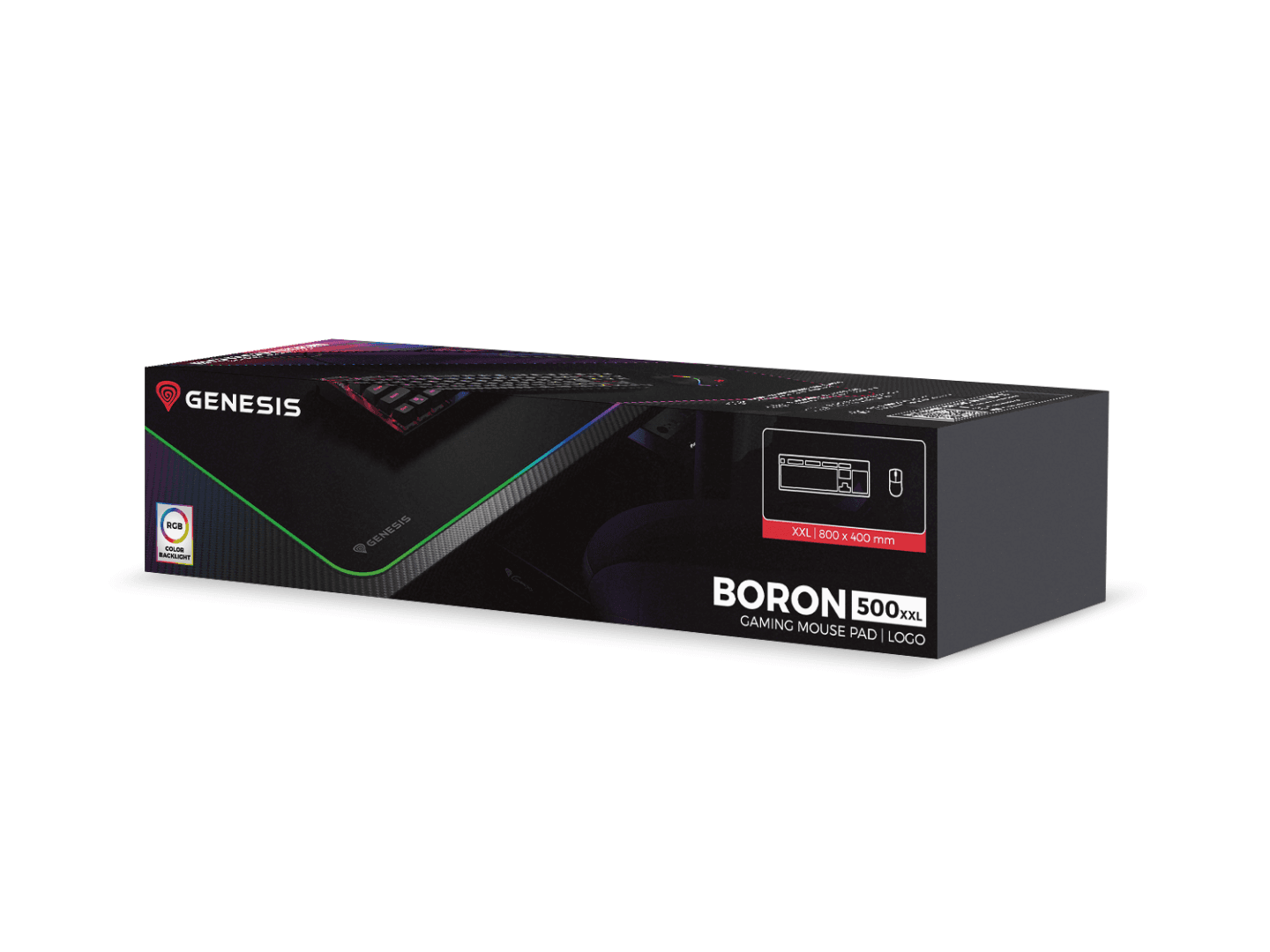 Mousepad Genesis Boron 500 XXL, iluminare RGB, material cauciuc + textil, dimensiuni 800x400x4 mm, negru