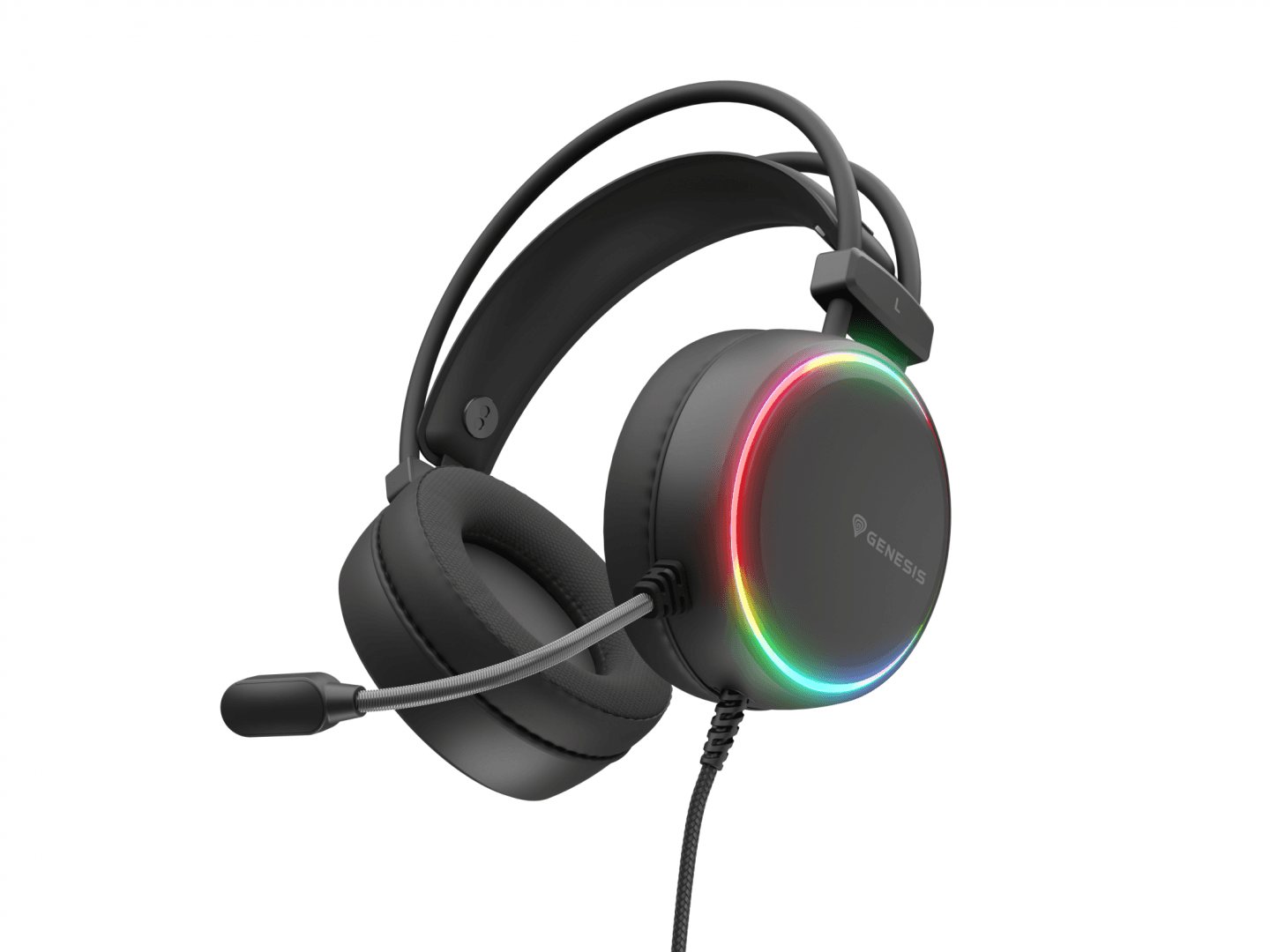 Casti gaming cu fir Genesis Neon 613 G2, sunet stereo, microfon, impendanta 32 Ohm, frecventa raspuns 20 - 20.000 Hz, lungime cablu 220 cm, iluminare RGB, frecventa raspuns microfon 10 Hz - 10 KHz, sensibilitate -42dB, conectivitate 1x Jack 3.5 mm TRRS, negru