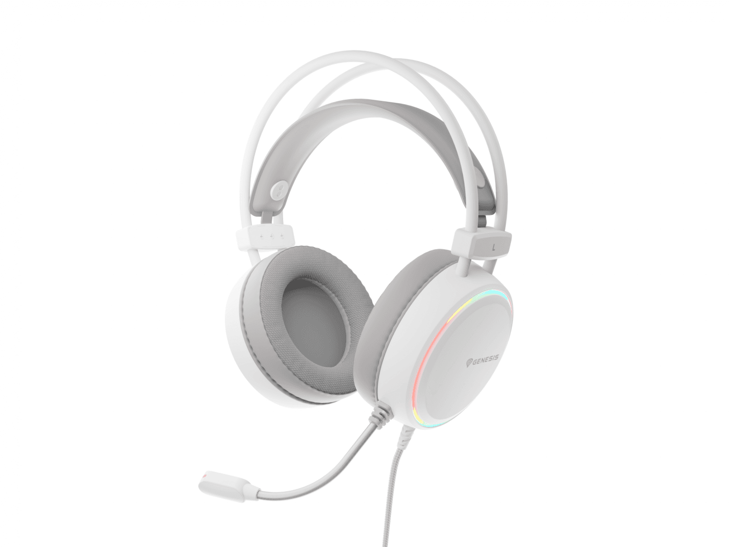 Casti gaming cu fir Genesis Neon 613 G2, sunet stereo, microfon, impendanta 32 Ohm, frecventa raspuns 20 - 20.000 Hz, lungime cablu 220 cm, iluminare RGB, frecventa raspuns microfon 10 Hz - 10 KHz, sensibilitate -42dB, conectivitate 1x Jack 3.5 mm TRRS, alb
