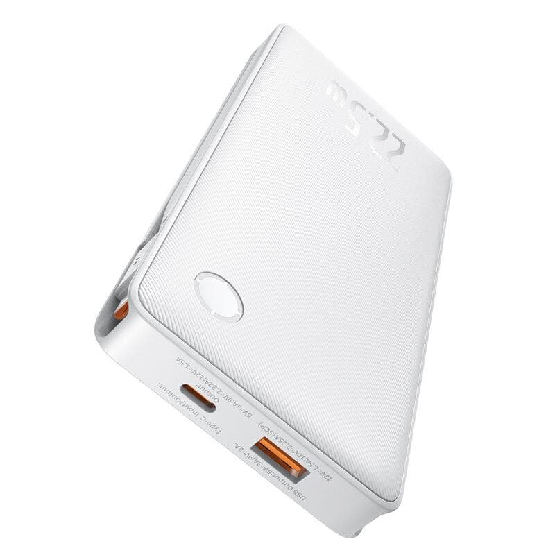 Baterie externa Baseus Airpow lite, 10000mAh, 22.5W, 1 x USB; 1 cablu x USB Type-C, 1 cablu x Iphone Lightning, total 3A, alb