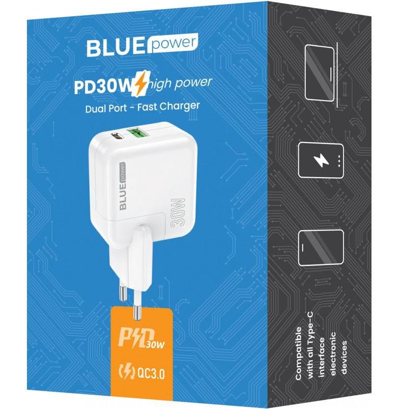 Incarcator retea BLUE Power BC111A 30W/3A  1xUSB-A & 1xUSB-C White