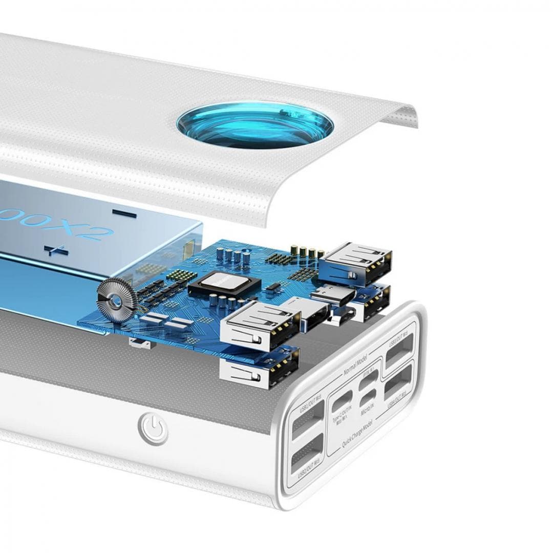 Baterie externa Baseus Ambilight, 30000mAh, PD 3.0 65W, 4 x USB; 1 x USB Type-C, digital display pt. status baterie, total 3A, alb