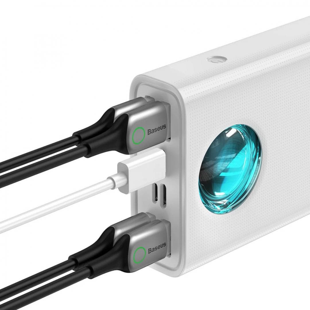 Baterie externa Baseus Ambilight, 30000mAh, PD 3.0 65W, 4 x USB; 1 x USB Type-C, digital display pt. status baterie, total 3A, alb