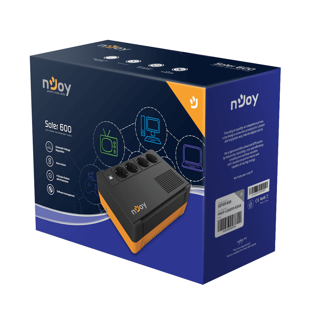 UPS nJoy Soter 600, 600VA/ 360W, 4 Prize Schuko cu protectie