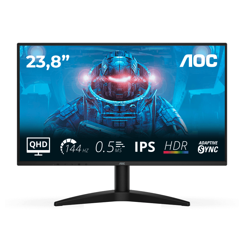 Monitor AOC 23.8" Q24B36X, Diagonal (inch): 23.8, Diagonal (cm): 60, Aspect ratio: 16:9, Panel: IPS, Resolution: 2560x1440, Refresh Rate: 144Hz, Response time GtG: 4ms, Response time MPRT: 0.5ms, Brightness (max): 300 cd/m², Contrast (static) : 1300:1, Contrast (dynamic): 20M:1, Viewing angle