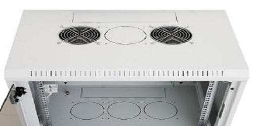 Rack de perete Triton sectiune simpla 18U 600mm adancime usa sticla panouri laterale fixe sectiuni ventilatie activa, sectiuni acces cabluri sus/jos/spate securizare cu cheie, 1 pereche montanti reglabili IP30 gri