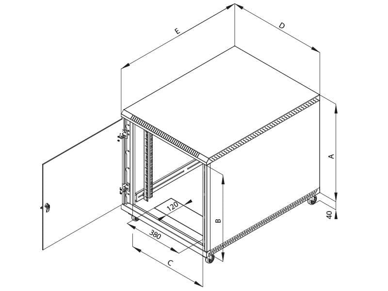 Rack de podea 19" Triton 12U 600x1000mm usa fata sticla panouri laterale/spate detasabile sectiuni pentru ventilatie activa, sectiuni acces cabluri sus/jos/spate IP30 gri