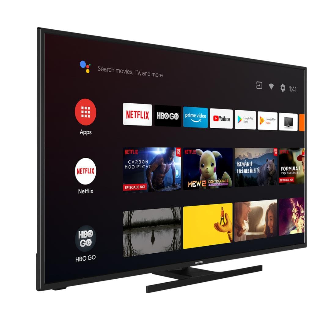 LED TV HORIZON 4K-ANDROID 55HL7590U/B, 55" D-LED, 4K Ultra HD (2160p), DolbyVision HDR / HLG + MicroDimming, Digital TV-Tuner DVB-S2/T2/C, CME 400Hz, Android TV 9.0 (Chromecast built-in) +GoogleAssistant +BT4.0, 1xLAN (RJ45), DLNA 1.5, Contrast 6000:1, 350 cd/m2, 1xCI+, 4xHDMI, 2xUSB, Dolby Audio