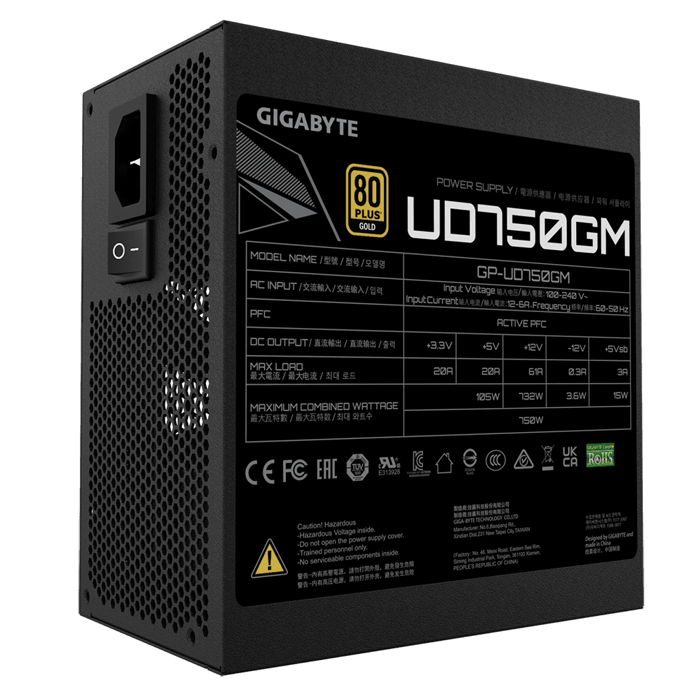 SURSA GB UD750GM 750W 80 PLUS GOLD, ACTIVE PFC, ATX V2.31, ventilator 120mm, negru