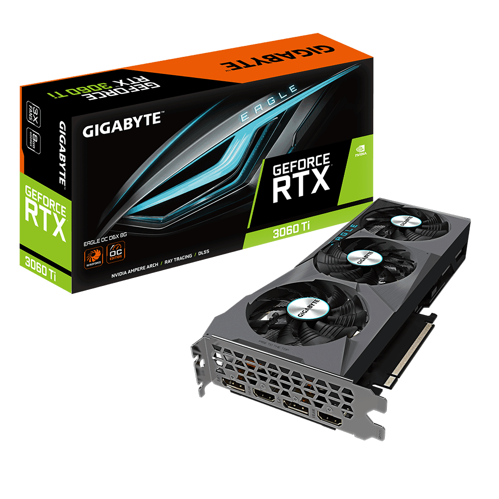 Placa video Gigabyte GeForce RTX 3060 Ti EAGLE OC 8 GB, GDDR6, 256BIT, 2x HDMI, 2x DisplayPort, 2x 8-pin
