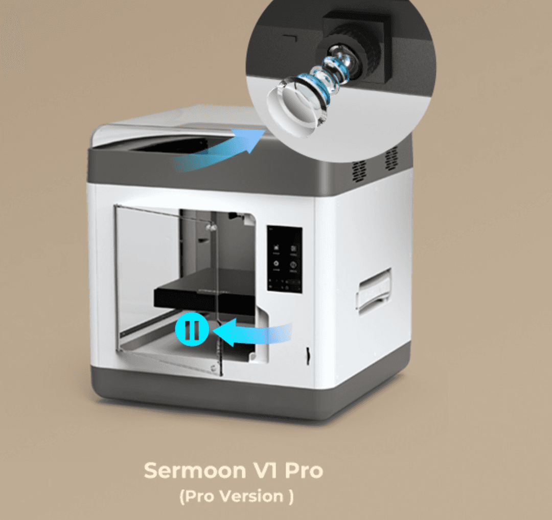 Imprimanta 3D Creality SERMOON V1 PRO, Tehnologie FDM, Precizie +/-0.1mm, pauza la deschiderea usii, camera supraveghere, Diametru filament: 1.75mm, tip filament compatibil: ABS/PLA/PETG, Transfer fisier: Card SD,WI-FI, Touchscreen 4.3", temperatura duza:250 C, diametru duza 0.4mm, Software
