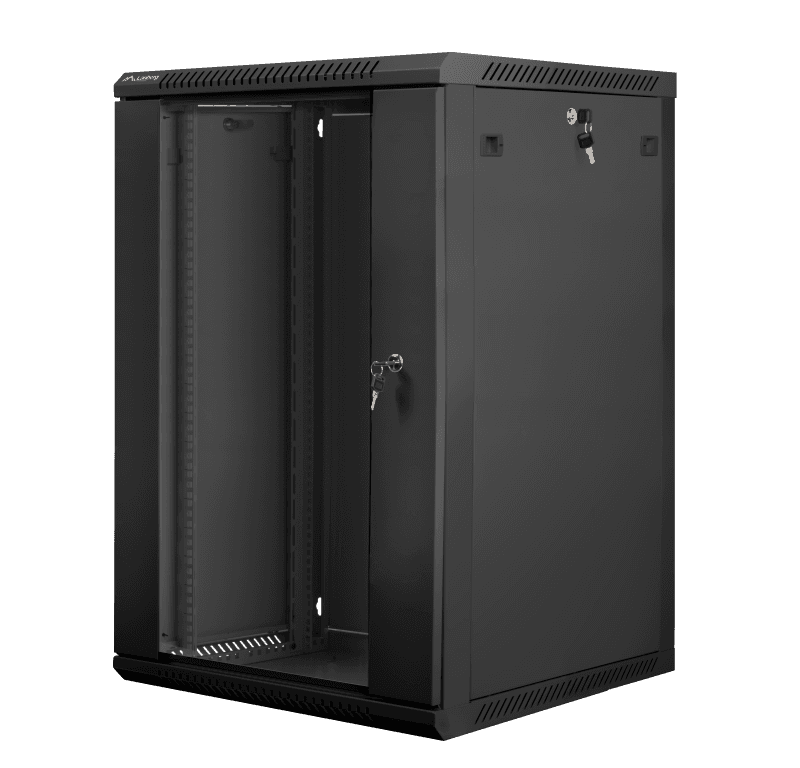 Dulap rack 19" perete 18U / 600x600 (flat pack) cu ușă din sticlă, negru  V2