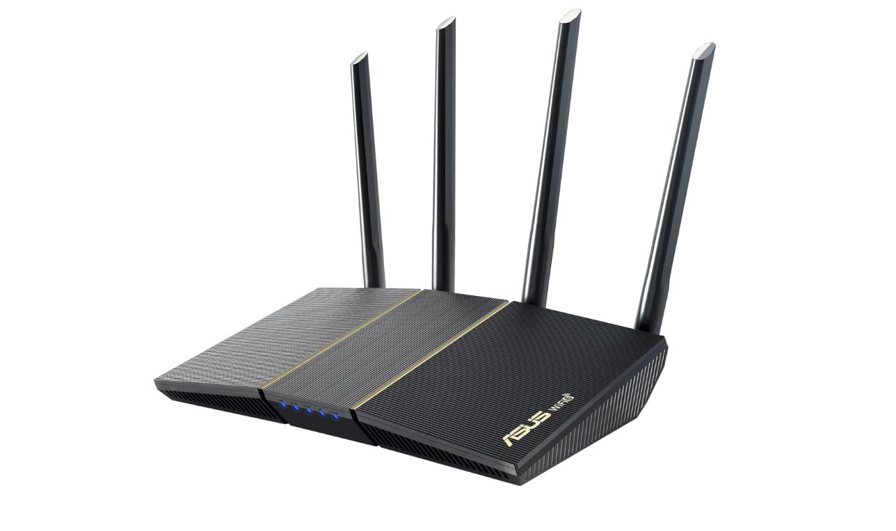 Asus Wireless Router RT-AX57, AX3000 2402 Mbps+ 574 Mbps, Dual-Band-2.4, 5Ghz, WI-FI 6, 4 x antene externe, Procesor: 1.7GHz quad-core, Memorie: 256 Mb RAM, 128Mb Flash, interfata: 1 x WAN, 4 x 10/100/1000, Dimensiuni: 230 x 134 x 56 mm, Greutate: 374g.