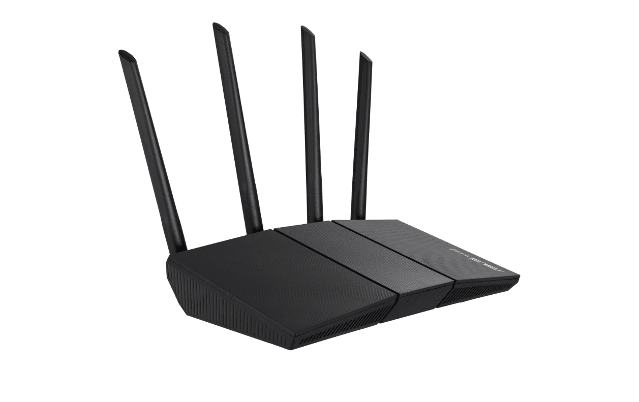 Asus Wireless Router RT-AX57, AX3000 2402 Mbps+ 574 Mbps, Dual-Band-2.4, 5Ghz, WI-FI 6, 4 x antene externe, Procesor: 1.7GHz quad-core, Memorie: 256 Mb RAM, 128Mb Flash, interfata: 1 x WAN, 4 x 10/100/1000, Dimensiuni: 230 x 134 x 56 mm, Greutate: 374g.