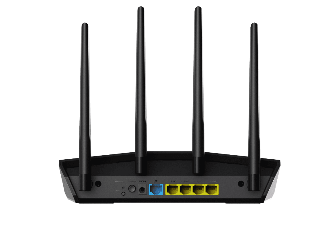 Asus Wireless Router RT-AX57, AX3000 2402 Mbps+ 574 Mbps, Dual-Band-2.4, 5Ghz, WI-FI 6, 4 x antene externe, Procesor: 1.7GHz quad-core, Memorie: 256 Mb RAM, 128Mb Flash, interfata: 1 x WAN, 4 x 10/100/1000, Dimensiuni: 230 x 134 x 56 mm, Greutate: 374g.