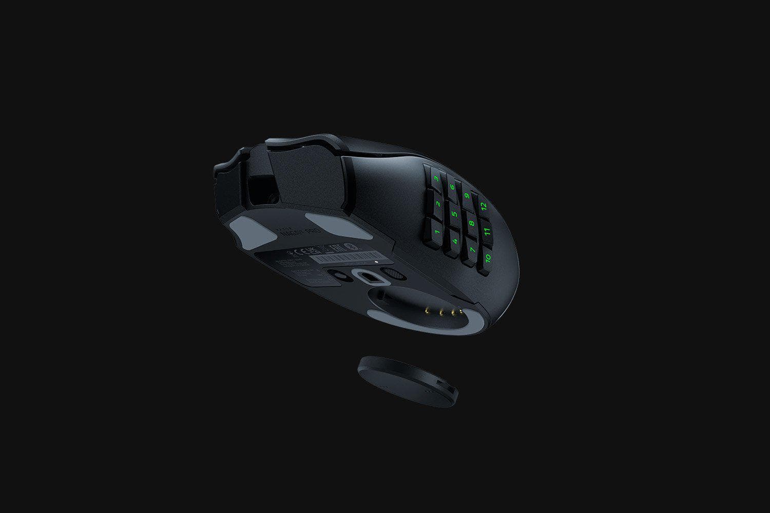 Mouse Razer Naga V2 PRO  Connectivity       Razer HyperSpeed Wireless (2.4GHz)     Bluetooth     Wired – Speedflex Cable USB Type C  Battery Life       Up to 150 hours (on HyperSpeed Wireless)     Up to 300 hours (on Bluetooth)  RGB Lighting  Razer Chroma RGB (Logo, and 12 button side plate) Sensor