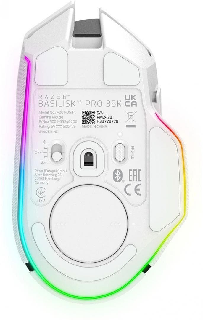 Razer Basilisk V3 Pro 35K, wireless, bluetooth, rezolutie maxima 35000 DPI,  iluminare Razer Chroma™ RGB, senzor Focus Pro 35K Optical Sensor Gen-2,  alb