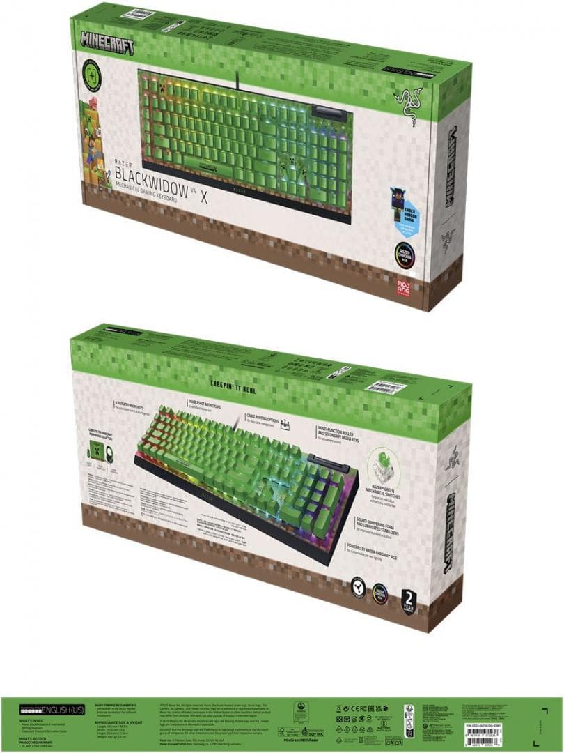 Tastatura mecanica gaming BlackWidow V4 X (Green Switch) - Minecraft Edition , layout US, taste ABS, layout US, cu 6 butoane customizabile, negru