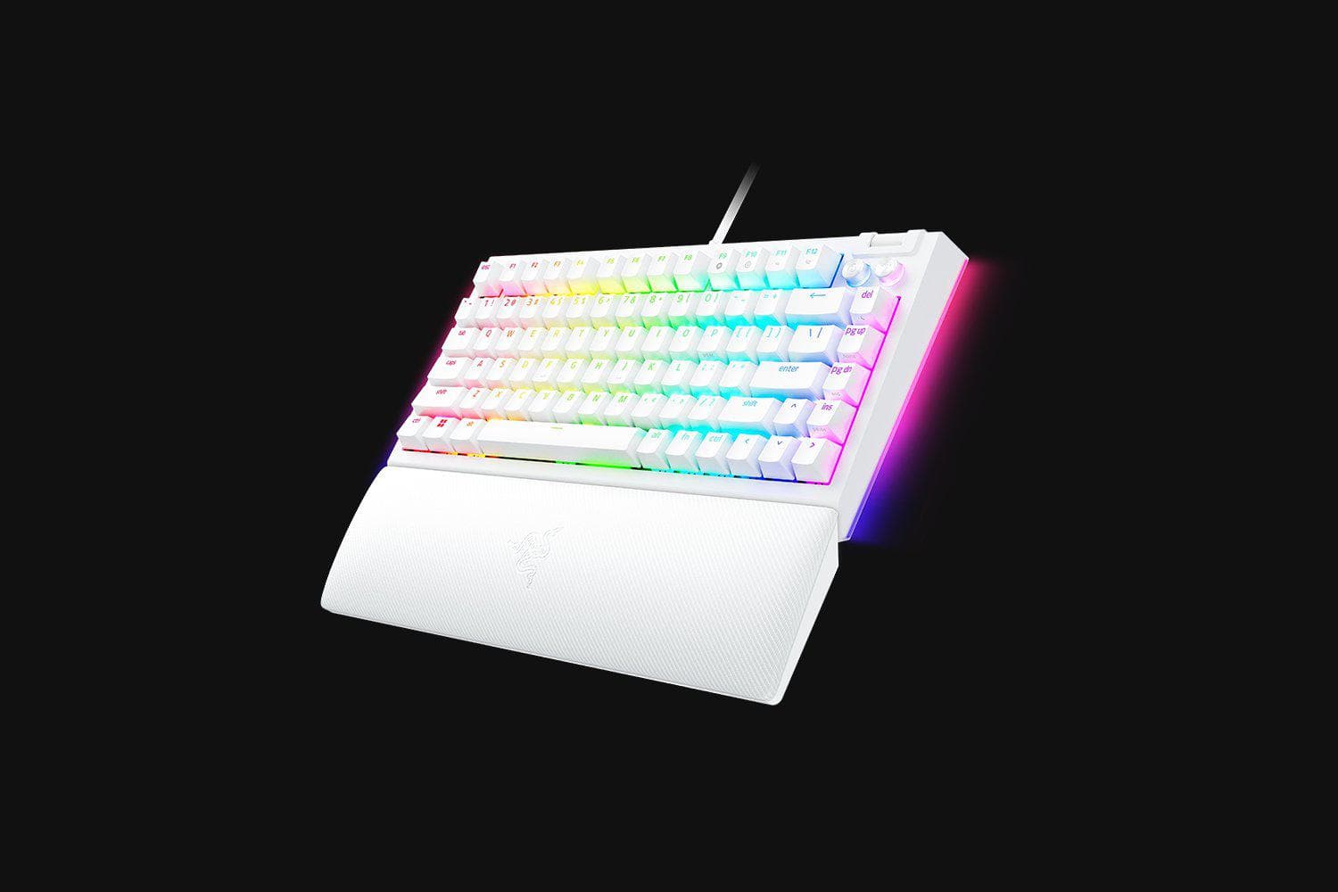 Tastatura mecanica gaming BlackWidow V4 75%, taste ABS, layout US, iluminare RGB, cu 6 butoane customizabile, suport pentru incheietura magnetic, alb