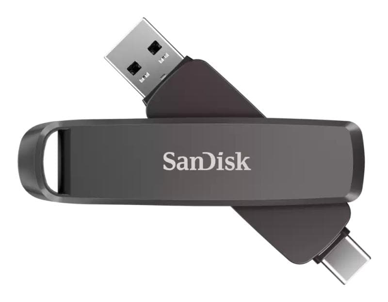 SanDisk SDDDE1-512G-G46. Capacity: 512 GB, Device interface: USB Type-C/USB Type-A, USB version: 3.2 Gen 2 (3.1 Gen 2), Read speed: 1000 MB/s, Write speed: 900 MB/s. Form factor: Swivel. Weight: 33 g. Product colour: Black