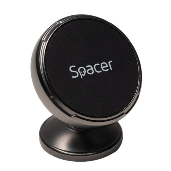 Suport auto magnetic Spacer pentru smartPhone, Metalic,fixare prin adeziv, Magnetic, 4 SuperMagneti N50, rotire 360 grade, negru
