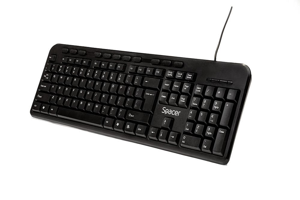 Tastatura Spacer SPKB-169 cu fir, USB, multimedia, 104 taste + 11 taste multimedia, anti-spill, negru