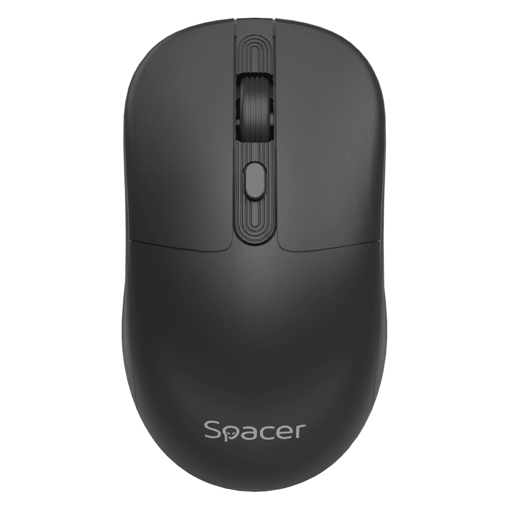 Mouse Spacer wireless, rezolutie 1600DPI, butoane/scroll 4/1,buton ON/OFF, click silentios S/D, baterie 1 x AA, inclusa, dimensiuni 108 x 62 x 36mm, negru