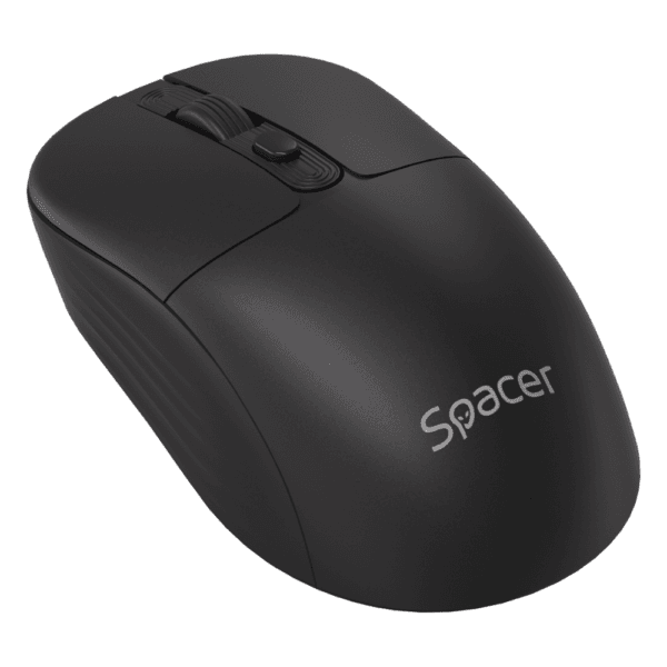 Mouse Spacer wireless, rezolutie 1600DPI, butoane/scroll 4/1,buton ON/OFF, click silentios S/D, baterie 1 x AA, inclusa, dimensiuni 108 x 62 x 36mm, negru