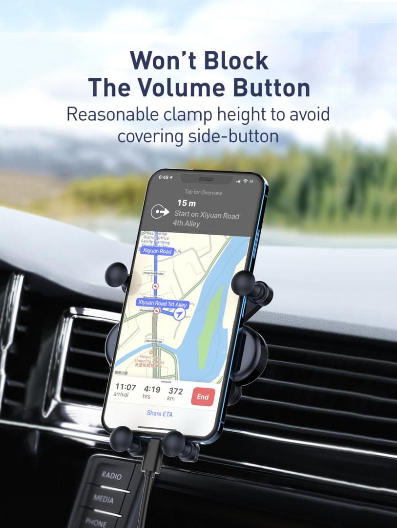 Suport auto telefon Gravity Serioux CH04,  Material: ABS, Mod de instalare: tip cataramă, poziție fixă: aerisire, culoare: negru, potrivit pentru: telefon mobil
