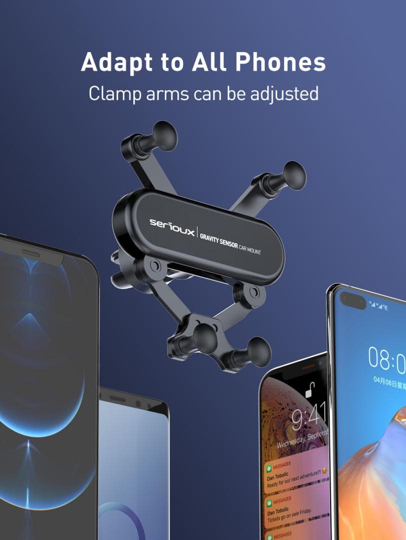 Suport auto telefon Gravity Serioux CH04,  Material: ABS, Mod de instalare: tip cataramă, poziție fixă: aerisire, culoare: negru, potrivit pentru: telefon mobil