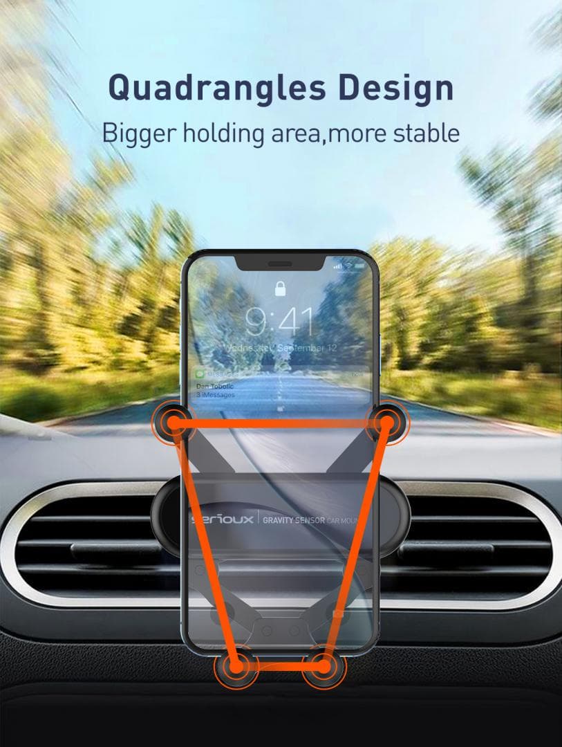 Suport auto telefon Gravity Serioux CH04,  Material: ABS, Mod de instalare: tip cataramă, poziție fixă: aerisire, culoare: negru, potrivit pentru: telefon mobil