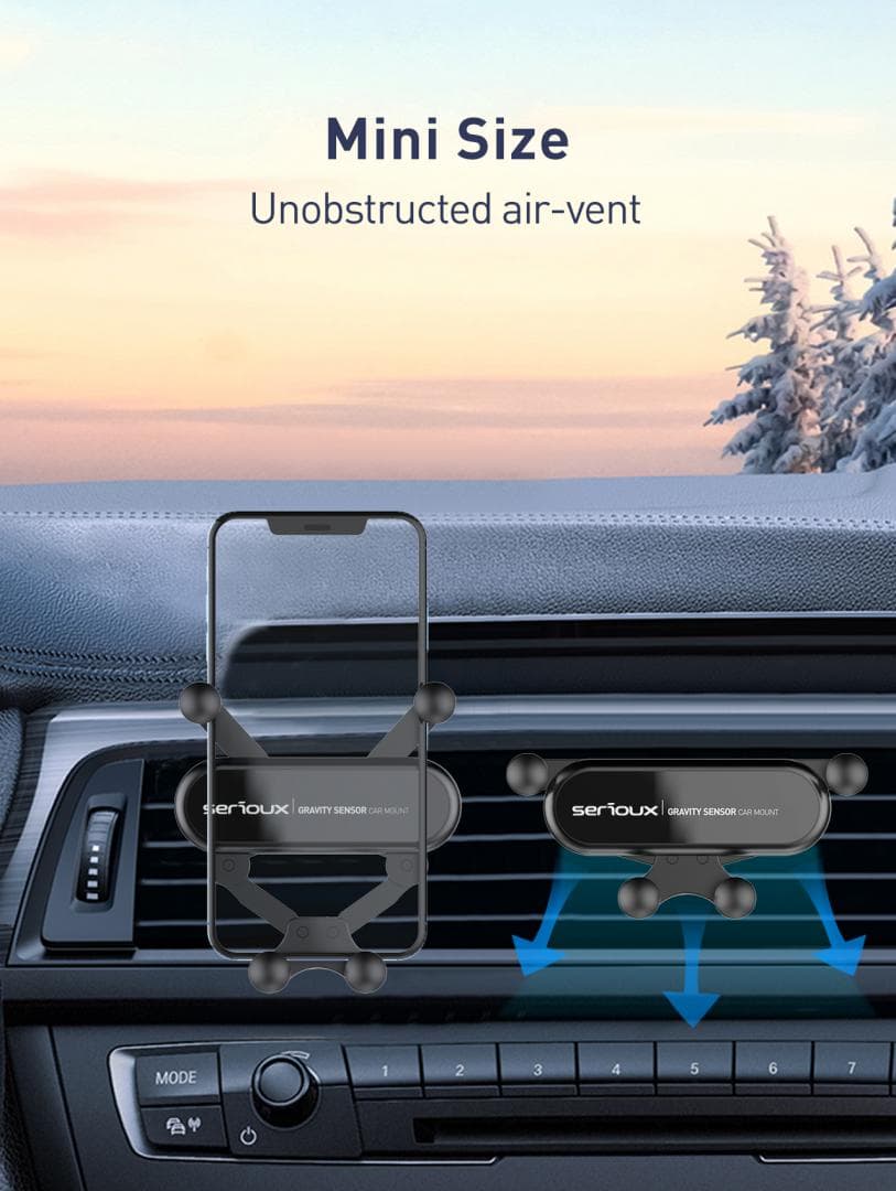 Suport auto telefon Gravity Serioux CH04,  Material: ABS, Mod de instalare: tip cataramă, poziție fixă: aerisire, culoare: negru, potrivit pentru: telefon mobil