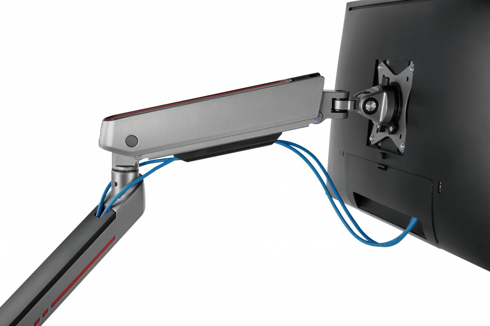 Brat pentru monitor, Material: Oțel, Aluminiu, Plastic, Suprafață finisaj : acoperire cu Pulbere, Culoare: Alb Texturat Fin, Gri Spațial, Dimensiune compatibila ecran: 27"-45", tehnologie arc, Greutate maxima (pe ecran): 5~14 kg, Greutate maxima pentru ecran curbat (pe ecran): 5~12 kg